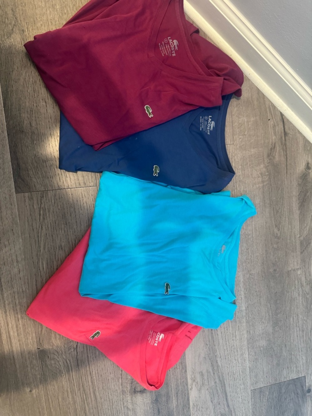 Lacoste Short Sleeve V-Neck Tee - Burgundy, Navy, Turquoise, Coral